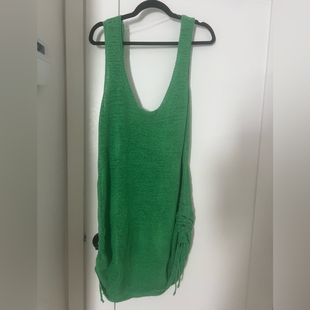 Sndys Byron Green Knit Scoop Back Mini Dress Adjustable Sides US SZ L